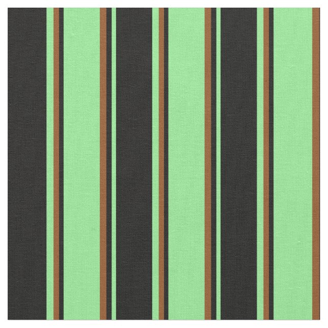Light Green, Black & Brown Lines Pattern Fabric (Close Up)