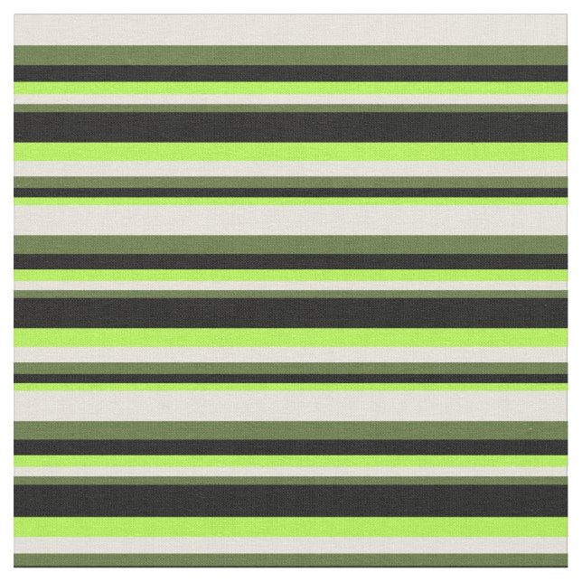 Light Green, Black, Dark Olive Green & Beige Fabric (Close Up)