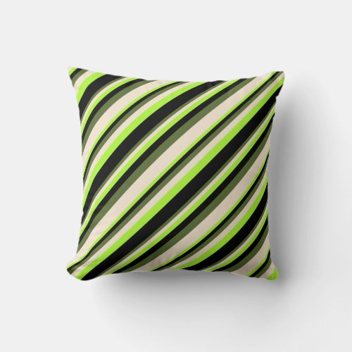 Light Green Black Dark Olive Green  Beige Throw Pillow