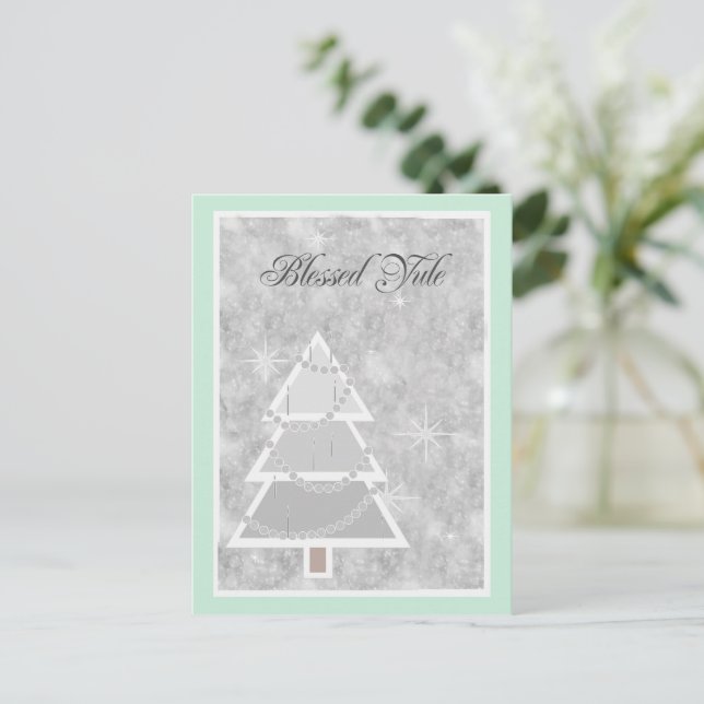 Light Green Blessed Yule Holiday Postcard (Standing Front)