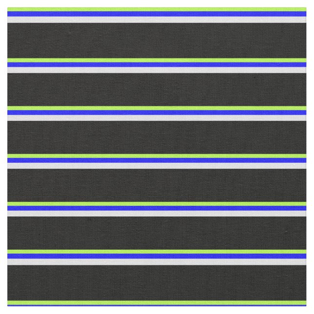 Light Green, Blue, Lavender & Black Lines Fabric (Close Up)