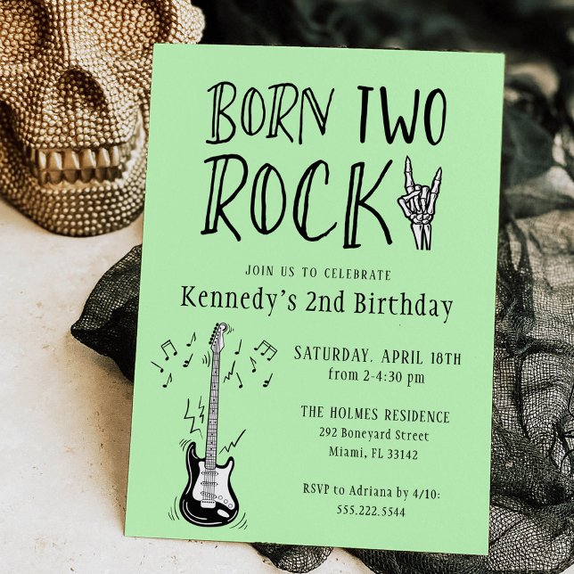 Light Green Born Two Rock Guitar 2nd Birthday Invitation (Creator Uploaded)