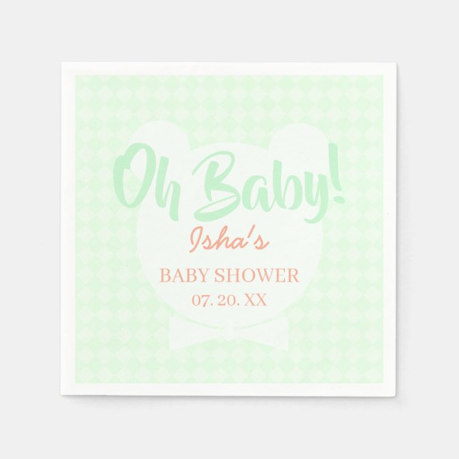 Light Green Bow tie Bear baby Shower Paper Napkin (Front)