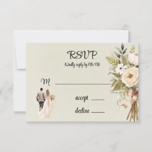Light Green Bride and Groom Florals Wedding RSVP Card
