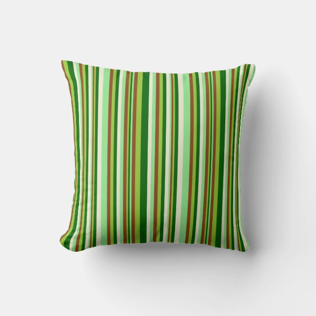 Light Green, Brown, Green, Dark Green, and Beige Throw Pillow (Front)