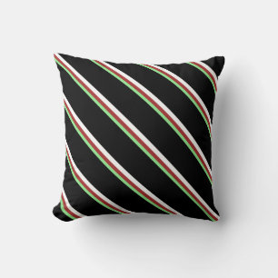 Light Green, Brown, White & Black Stripes Pattern Throw Pillow