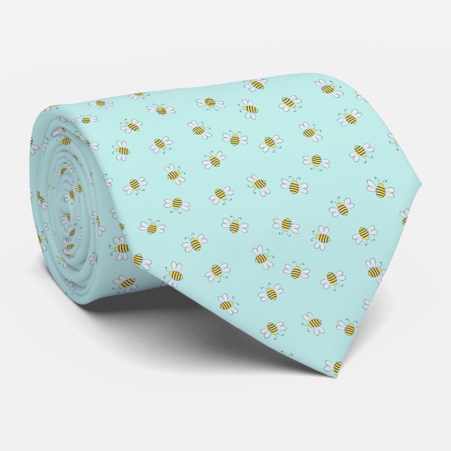 Light Green Bumblebee Seamless Pattern Neck Tie (Rolled)