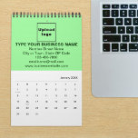 Light Green Business Brand on Calendar<br><div class="desc">Light green color business branding on customizable calendar. Customize it by uploading your business logo, typing your business name, address, phone number, e-mail and website. You can include it in your promotional products, giveaway items or gifts to your customers or clients, a marketing strategy to advertise your business or to...</div>