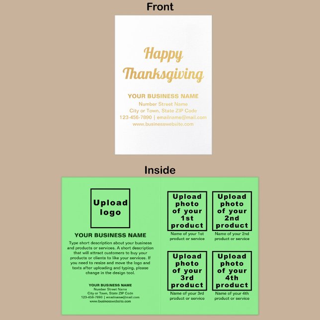 Light Green Business Brand on Thanksgiving Foil Card (Light green business brand with products or services on Thanksgiving folded foil card.)