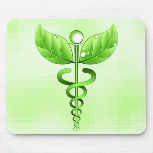 Light Green Caduceus Alternative Medicine Medical Mouse Pad
