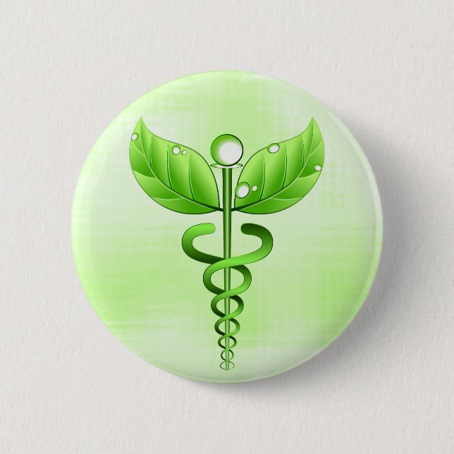 Light Green Caduceus Alternative Medicine Symbol Button (Front)