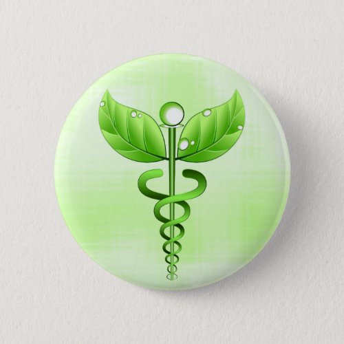 Light Green Caduceus Alternative Medicine Symbol Button