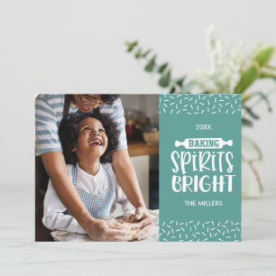 Light Green Christmas Baking Spirits Bright Photo Holiday Card
