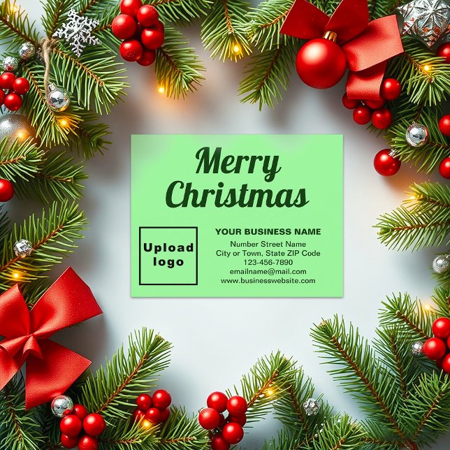 Light Green | Christmas | Business | Small Flat Holiday Card (Business brand on light green flat holiday card for Christmas)