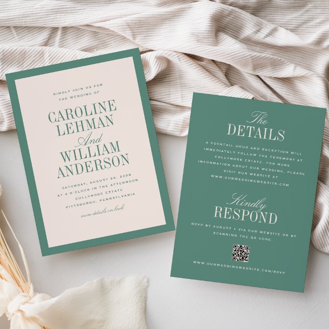 Light Green Classic Elegant Double-Sided Wedding  Invitation (Creator Uploaded)