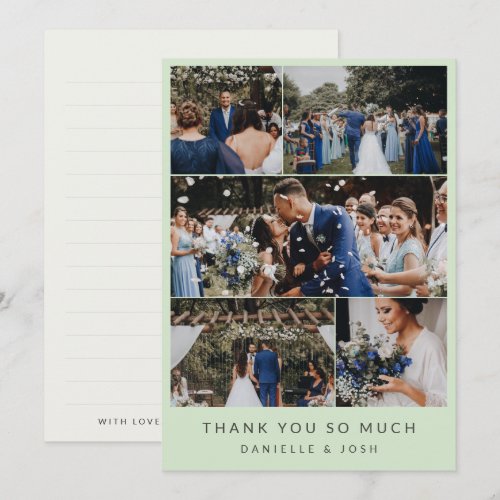 Light Green Clean Wedding Photo Collage Thank You Card