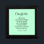 Light Green Courage Bible Verse Custom Name Gift Box<br><div class="desc">This beautiful soft green gift box sign features the wonderful Bible verse of Joshua 1:9 and is easy to customize with the recipient's name.</div>