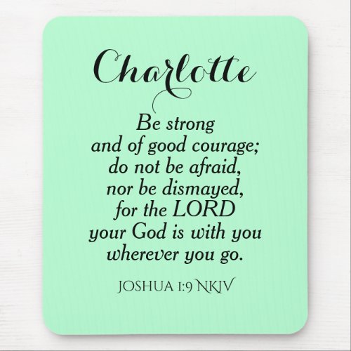 Light Green Courage Bible Verse Custom Name Simple Mouse Pad