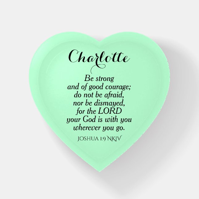 Light Green Courage Bible Verse Custom Name Simple Paperweight (Front)