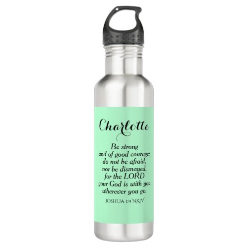 Light Green Courage Bible Verse Custom Name Simple Stainless Steel Water Bottle