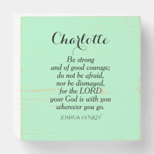 Light Green Courage Bible Verse Custom Name Wooden Box Sign