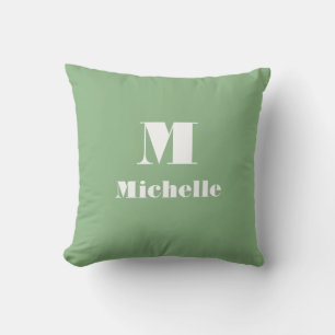 Light Green Custom Name Initial Letter Solid Color Throw Pillow