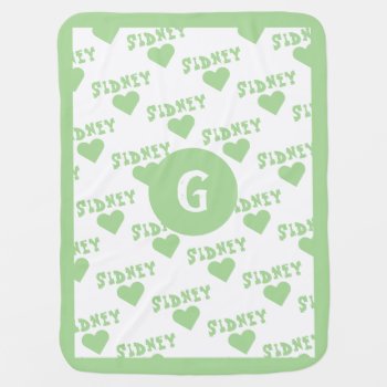 Light Green Cute Monogram Personalized Name Boy Baby Blanket by TintAndBeyond at Zazzle