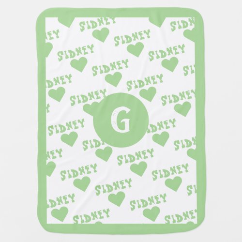 Light Green Cute Monogram Personalized Name Boy Baby Blanket