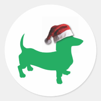 Light Green Dachshund with a Santa Claus Hat Classic Round Sticker