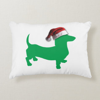 Light Green Dachshund with a Santa Claus Hat Decorative Pillow