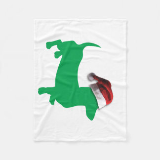 Light Green Dachshund with a Santa Claus Hat Fleece Blanket