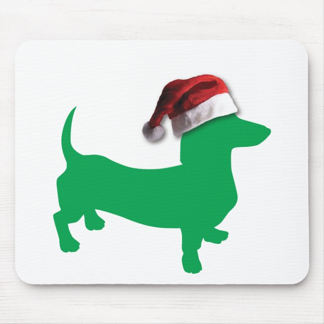 Light Green Dachshund with a Santa Claus Hat Mouse Pad (Front)
