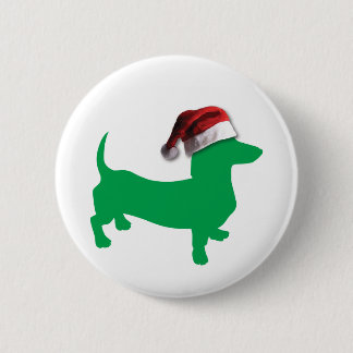 Light Green Dachshund with a Santa Claus Hat Pinback Button