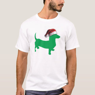 Light Green Dachshund with a Santa Claus Hat T-Shirt