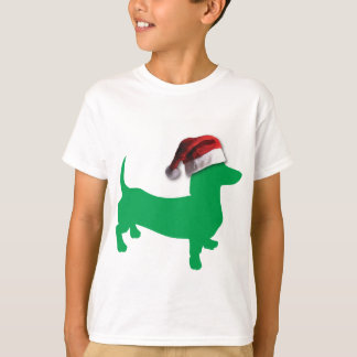 Light Green Dachshund with a Santa Claus Hat T-Shirt