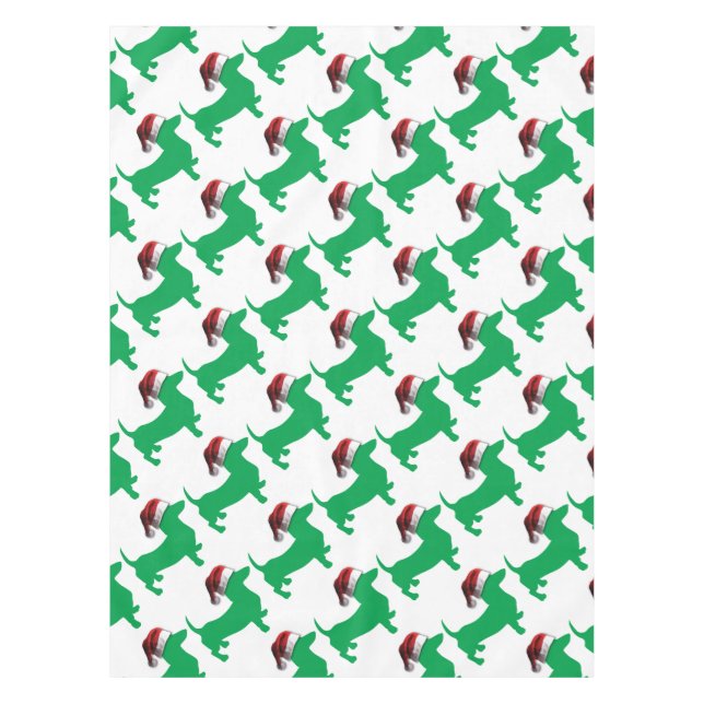 Light Green Dachshund with a Santa Claus Hat Tablecloth (Front)
