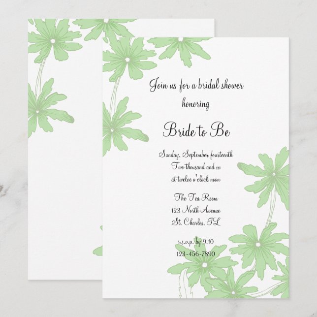 Light Green Daisies Bridal Shower Invitation (Front/Back)