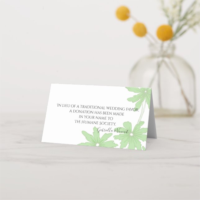 Light Green Daisies Wedding Charity Favor Place Card (Front)