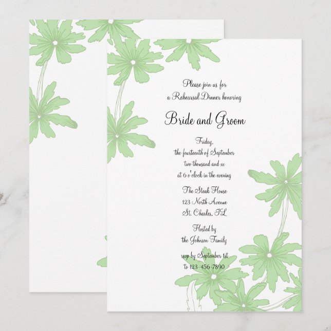 Light Green Daisies Wedding Rehearsal Dinner Invitation (Front/Back)