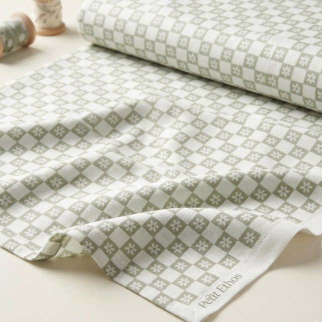 Light Green Daisy Checkerboard Combed Cotton Fabric (Creator Uploaded)