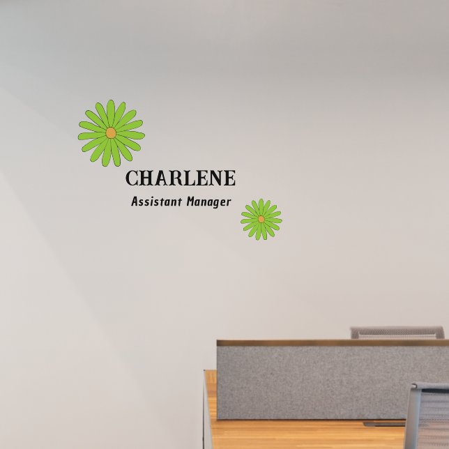 Light Green Daisy Flowers Custom Name Wall Decal (Office)