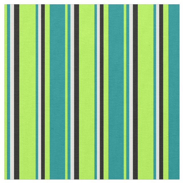 Light Green, Dark Cyan, Light Cyan & Black Lines Fabric (Close Up)