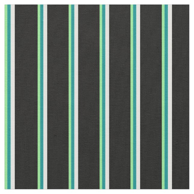 Light Green, Dark Cyan, Light Cyan & Black Lines Fabric (Close Up)