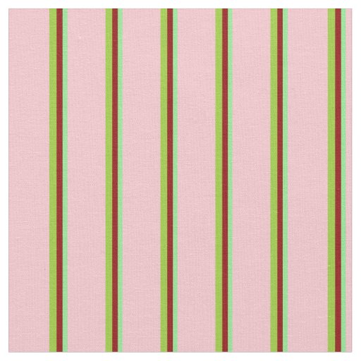 Light Green, Dark Red, Green & Pink Colored Lines Fabric