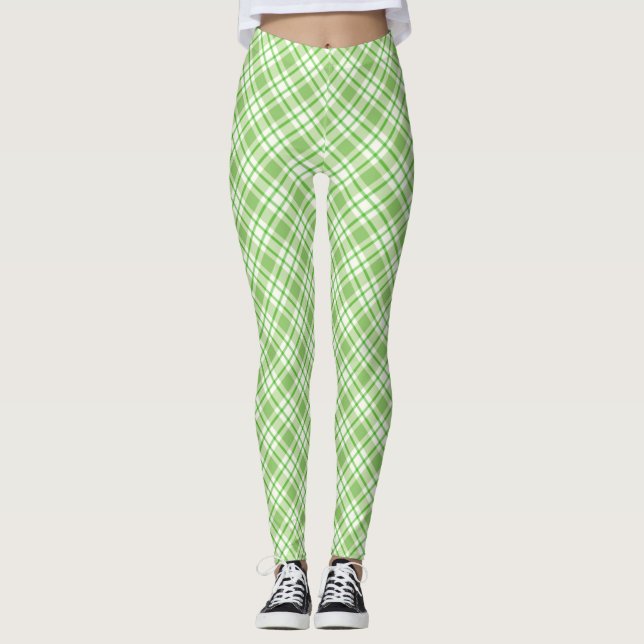 Light green diagonal check pattern leggings (Front)