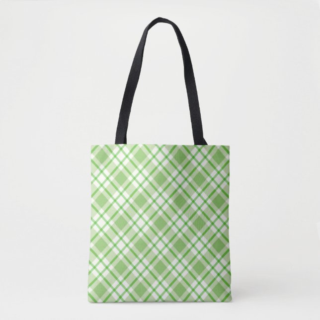 Light green diagonal check pattern tote bag (Front)