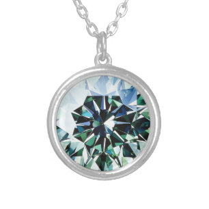 Light Green Diamond Pattern Silver Plated Necklace