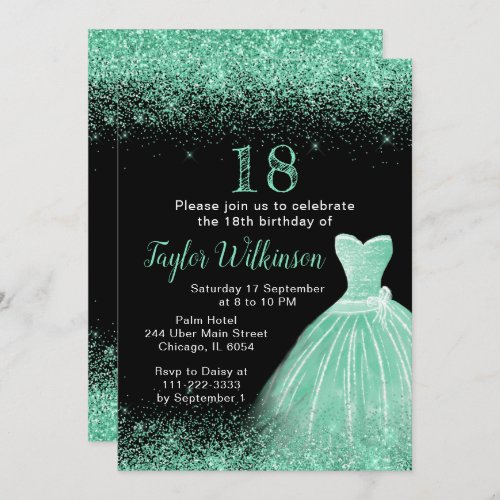 Light Green Dress Faux Glitter Birthday Party Invitation