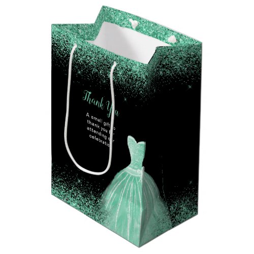 Light Green Dress Faux Glitter Birthday Party Medium Gift Bag