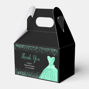 Light Green Dress Faux Glitter Sweet 16 Birthday Favor Boxes